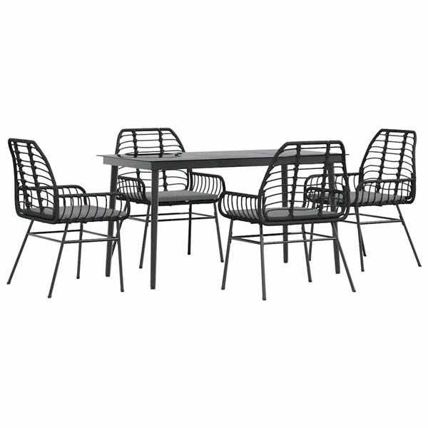 Grote foto vidaxl 5 delige tuinset met kussens poly rattan glas zwart tuin en terras tuinmeubelen