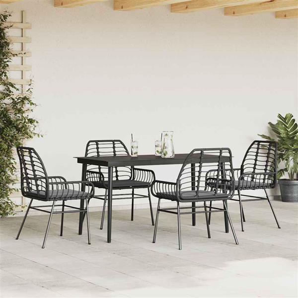 Grote foto vidaxl 5 delige tuinset met kussens poly rattan glas zwart tuin en terras tuinmeubelen