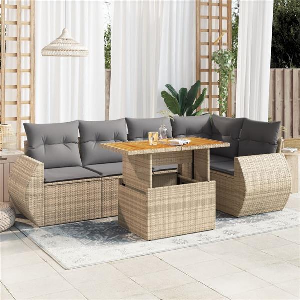 Grote foto vidaxl 6 delige loungeset met kussens poly rattan beige tuin en terras tuinmeubelen