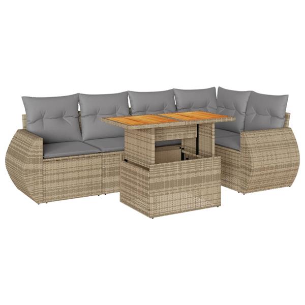 Grote foto vidaxl 6 delige loungeset met kussens poly rattan beige tuin en terras tuinmeubelen