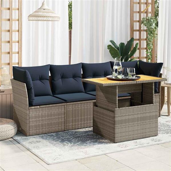 Grote foto vidaxl 5 delige loungeset met kussens poly rattan grijs tuin en terras tuinmeubelen