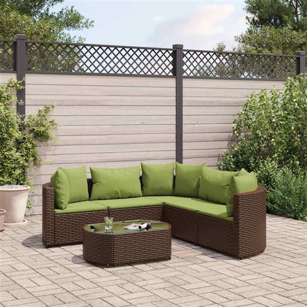 Grote foto vidaxl 6 delige loungeset met kussens poly rattan bruin tuin en terras tuinmeubelen