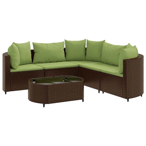 Grote foto vidaxl 6 delige loungeset met kussens poly rattan bruin tuin en terras tuinmeubelen