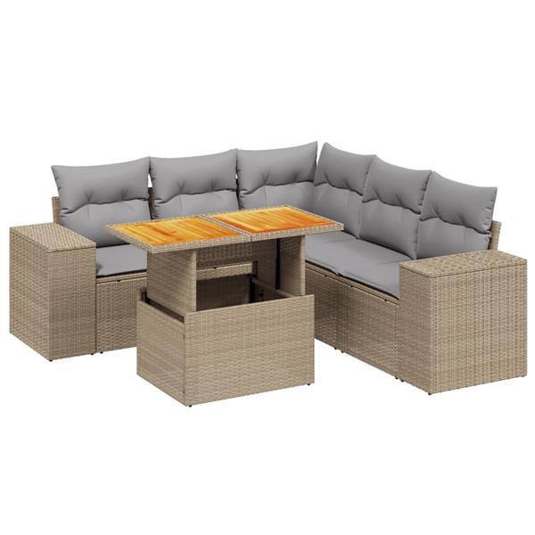 Grote foto vidaxl 6 delige loungeset met kussens poly rattan beige tuin en terras tuinmeubelen