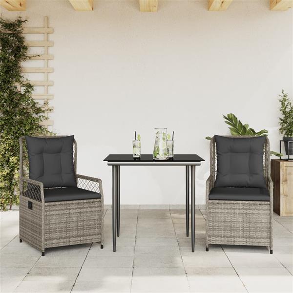 Grote foto vidaxl 3 delige tuinset met kussens poly rattan grijs tuin en terras tuinmeubelen