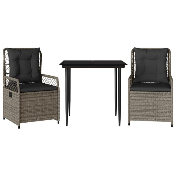 Grote foto vidaxl 3 delige tuinset met kussens poly rattan grijs tuin en terras tuinmeubelen