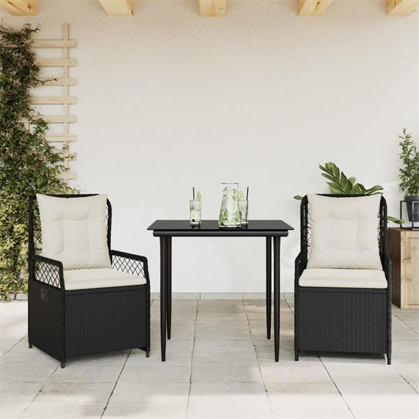Grote foto vidaxl 3 delige tuinset met kussens poly rattan zwart tuin en terras tuinmeubelen