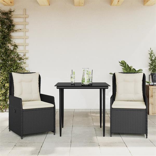 Grote foto vidaxl 3 delige tuinset met kussens poly rattan zwart tuin en terras tuinmeubelen