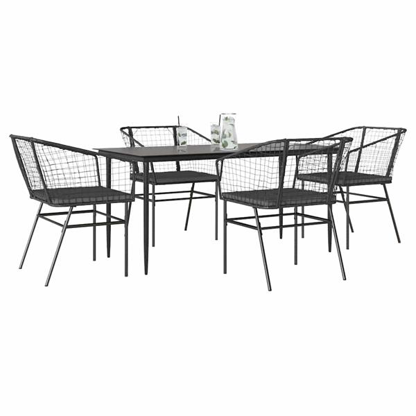 Grote foto vidaxl 5 delige tuinset met kussens poly rattan glas zwart tuin en terras tuinmeubelen