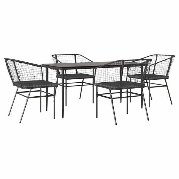 Grote foto vidaxl 5 delige tuinset met kussens poly rattan glas zwart tuin en terras tuinmeubelen