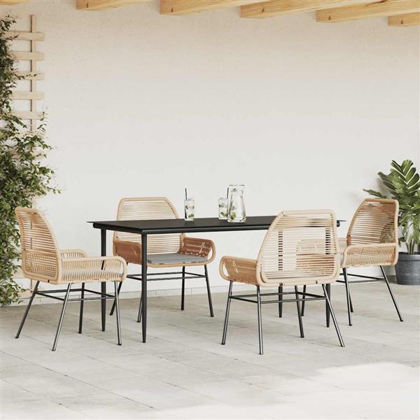 Grote foto vidaxl 5 delige tuinset met kussens poly rattan glas bruin tuin en terras tuinmeubelen