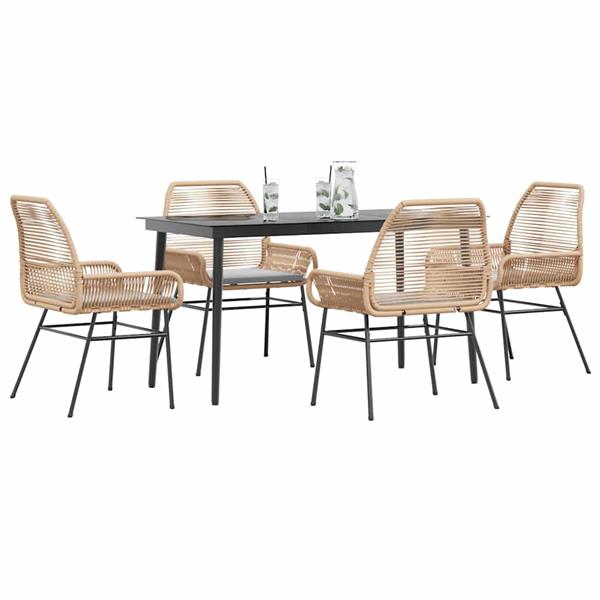 Grote foto vidaxl 5 delige tuinset met kussens poly rattan glas bruin tuin en terras tuinmeubelen
