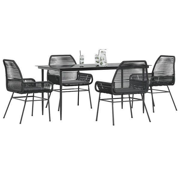 Grote foto vidaxl 5 delige tuinset met kussens poly rattan glas zwart tuin en terras tuinmeubelen