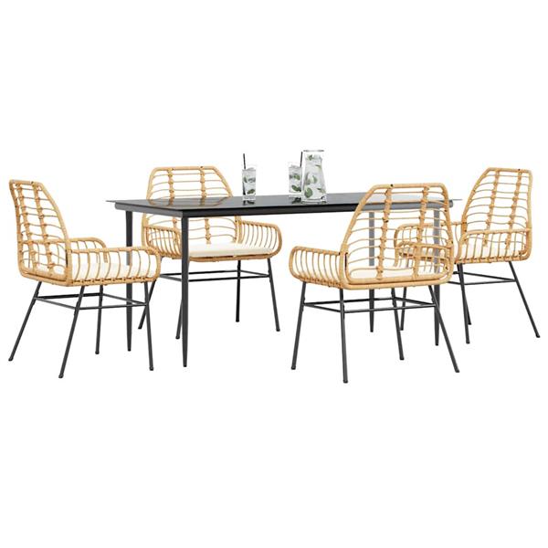 Grote foto vidaxl 5 delige tuinset met kussens poly rattan glas bruin tuin en terras tuinmeubelen