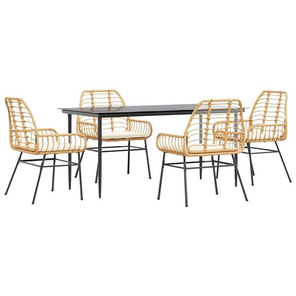 Grote foto vidaxl 5 delige tuinset met kussens poly rattan glas bruin tuin en terras tuinmeubelen