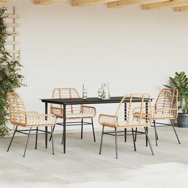 Grote foto vidaxl 5 delige tuinset met kussens poly rattan glas bruin tuin en terras tuinmeubelen