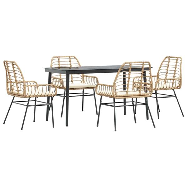Grote foto vidaxl 5 delige tuinset met kussens poly rattan glas bruin tuin en terras tuinmeubelen