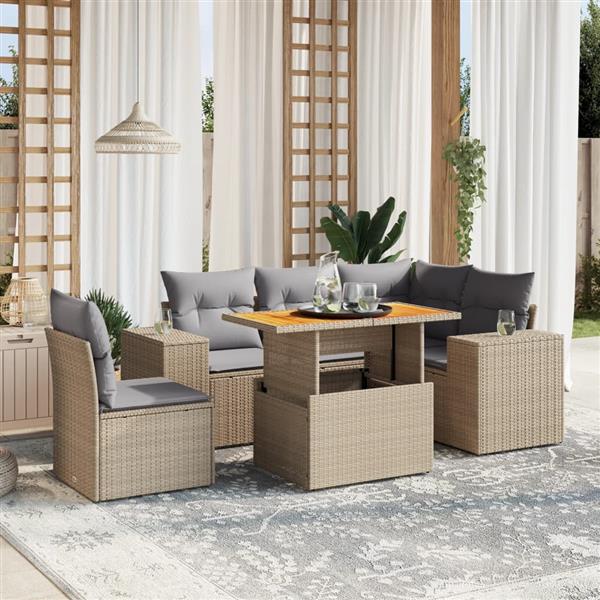 Grote foto vidaxl 6 delige loungeset met kussens poly rattan beige tuin en terras tuinmeubelen