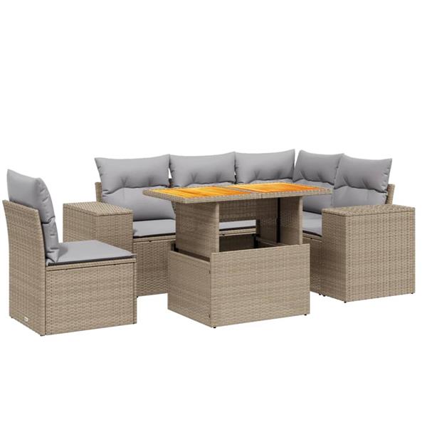 Grote foto vidaxl 6 delige loungeset met kussens poly rattan beige tuin en terras tuinmeubelen