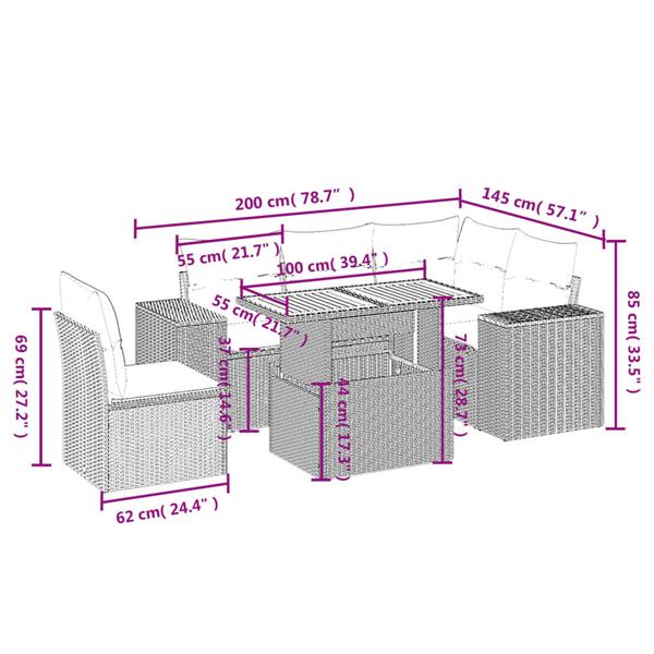 Grote foto vidaxl 6 delige loungeset met kussens poly rattan beige tuin en terras tuinmeubelen