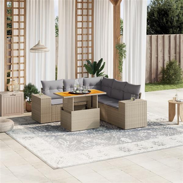 Grote foto vidaxl 6 delige loungeset met kussens poly rattan beige tuin en terras tuinmeubelen