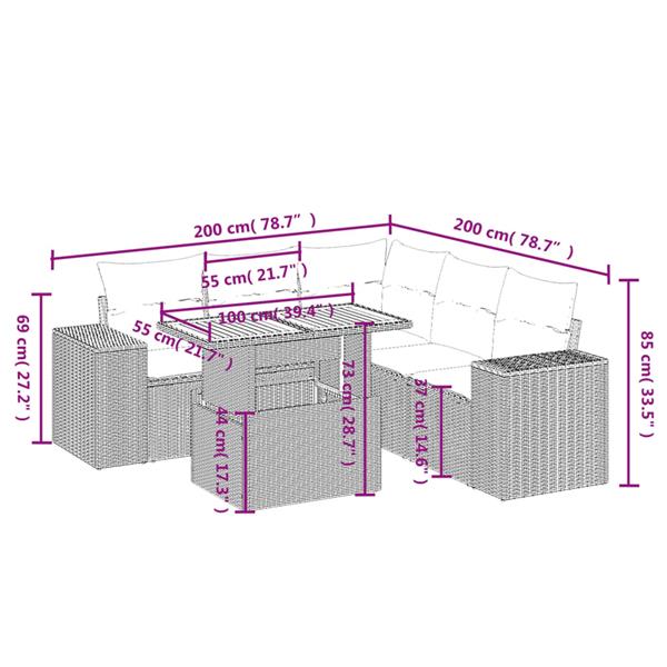 Grote foto vidaxl 6 delige loungeset met kussens poly rattan beige tuin en terras tuinmeubelen