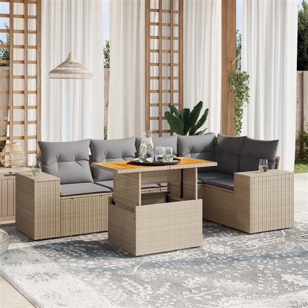 Grote foto vidaxl 6 delige loungeset met kussens poly rattan beige tuin en terras tuinmeubelen