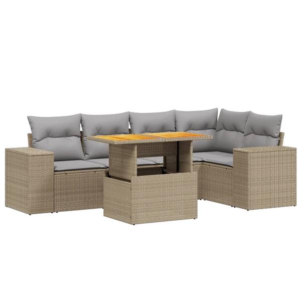 Grote foto vidaxl 6 delige loungeset met kussens poly rattan beige tuin en terras tuinmeubelen