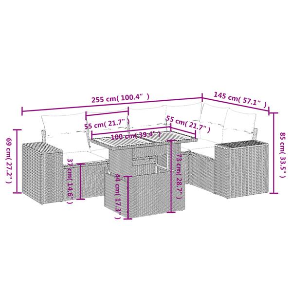 Grote foto vidaxl 6 delige loungeset met kussens poly rattan beige tuin en terras tuinmeubelen