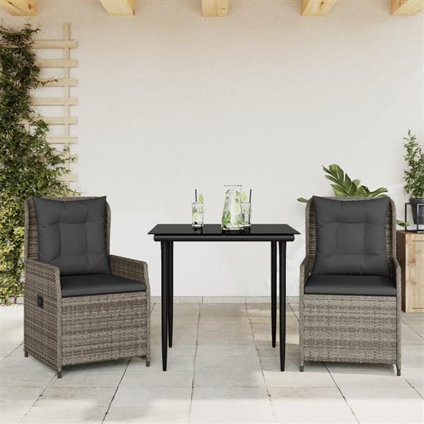 Grote foto vidaxl 3 delige tuinset met kussens poly rattan grijs tuin en terras tuinmeubelen
