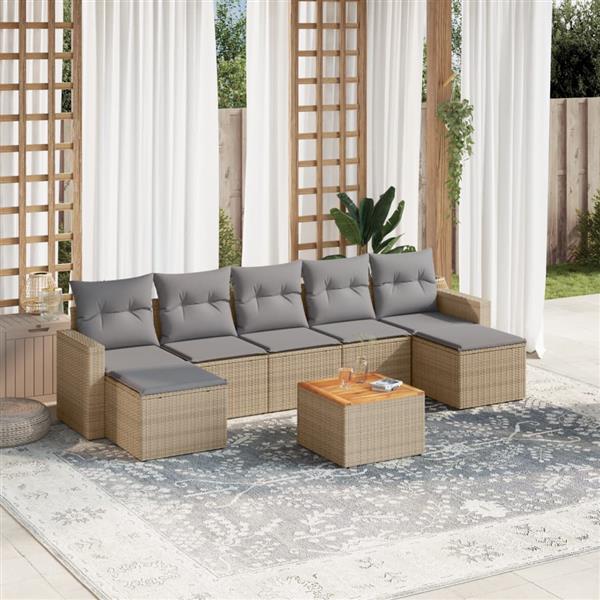 Grote foto vidaxl 8 delige loungeset met kussens poly rattan beige tuin en terras tuinmeubelen