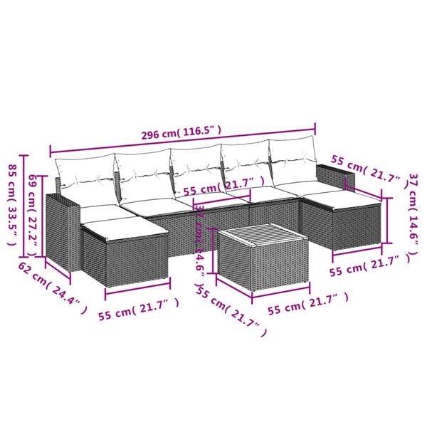 Grote foto vidaxl 8 delige loungeset met kussens poly rattan beige tuin en terras tuinmeubelen