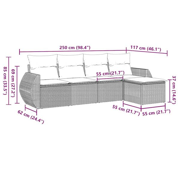 Grote foto vidaxl 5 delige loungeset met kussens poly rattan lichtgrijs tuin en terras tuinmeubelen