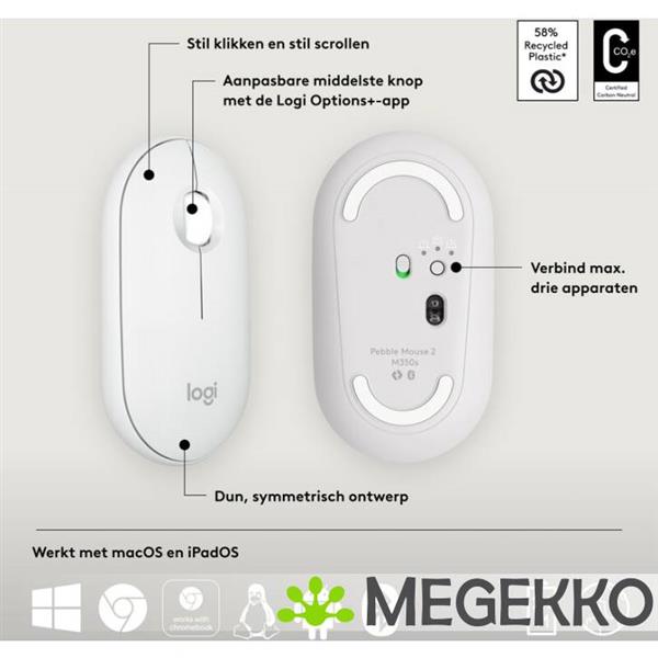 Grote foto logitech pebble 2 m350s wit draadloze muis computers en software overige computers en software