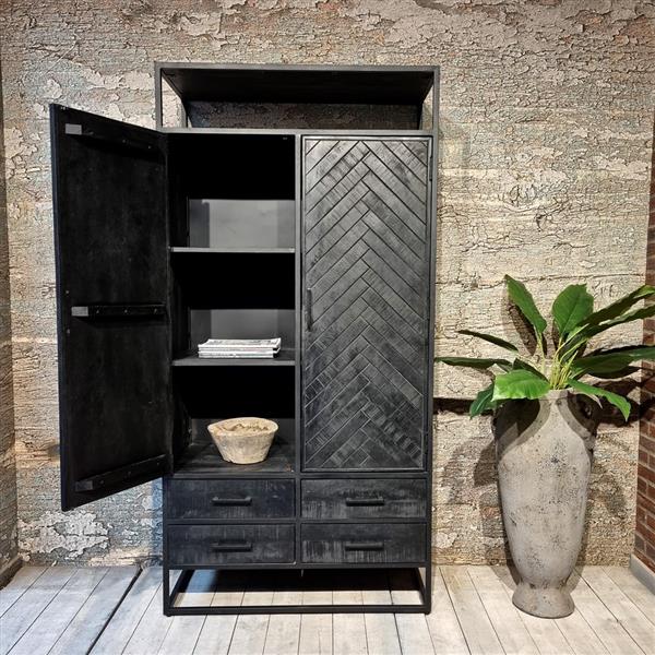 Grote foto opbergkast jax black edition 100x45x200 cm zwart visgraat huis en inrichting eettafels