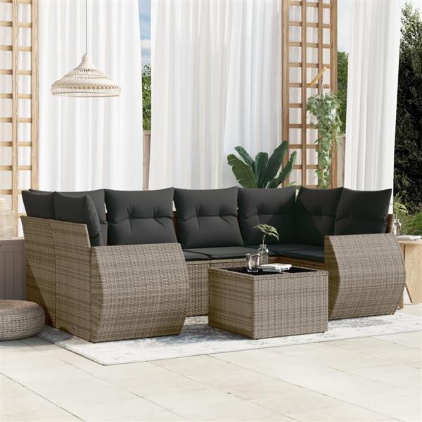 Grote foto vidaxl 7 delige loungeset met kussens poly rattan grijs tuin en terras tuinmeubelen