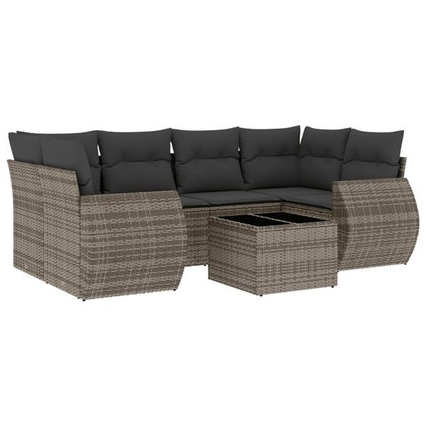 Grote foto vidaxl 7 delige loungeset met kussens poly rattan grijs tuin en terras tuinmeubelen