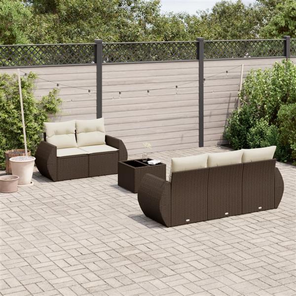 Grote foto vidaxl 6 delige loungeset met kussens poly rattan bruin tuin en terras tuinmeubelen