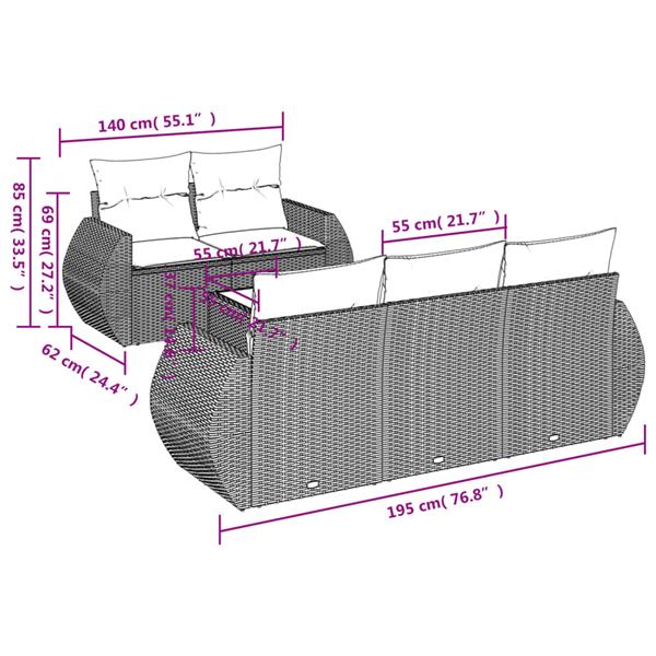 Grote foto vidaxl 6 delige loungeset met kussens poly rattan bruin tuin en terras tuinmeubelen