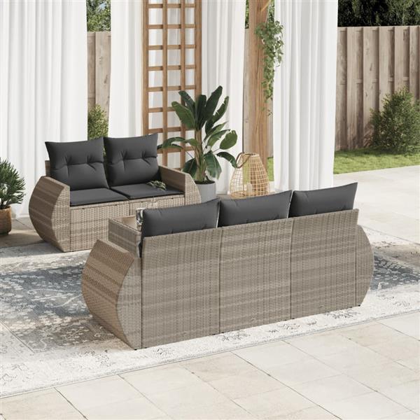 Grote foto vidaxl 6 delige loungeset met kussens poly rattan lichtgrijs tuin en terras tuinmeubelen