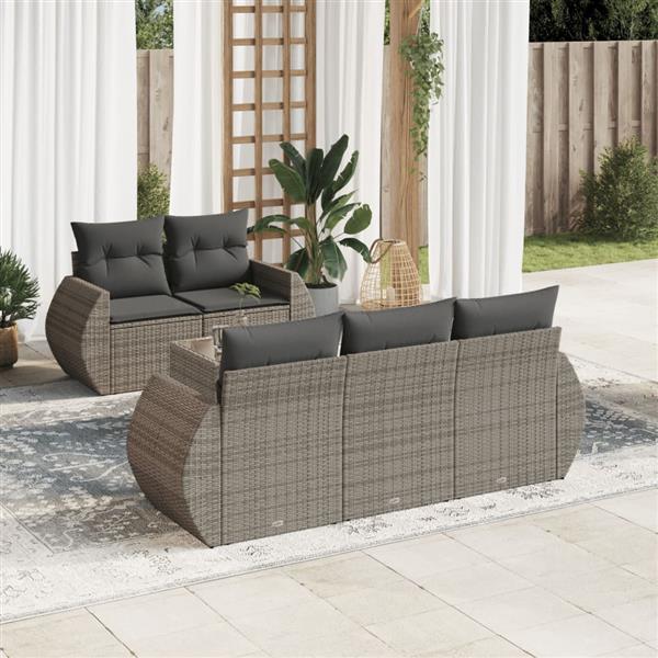 Grote foto vidaxl 6 delige loungeset met kussens poly rattan grijs tuin en terras tuinmeubelen