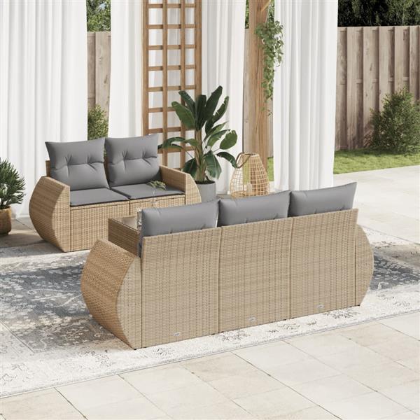 Grote foto vidaxl 6 delige loungeset met kussens poly rattan beige tuin en terras tuinmeubelen