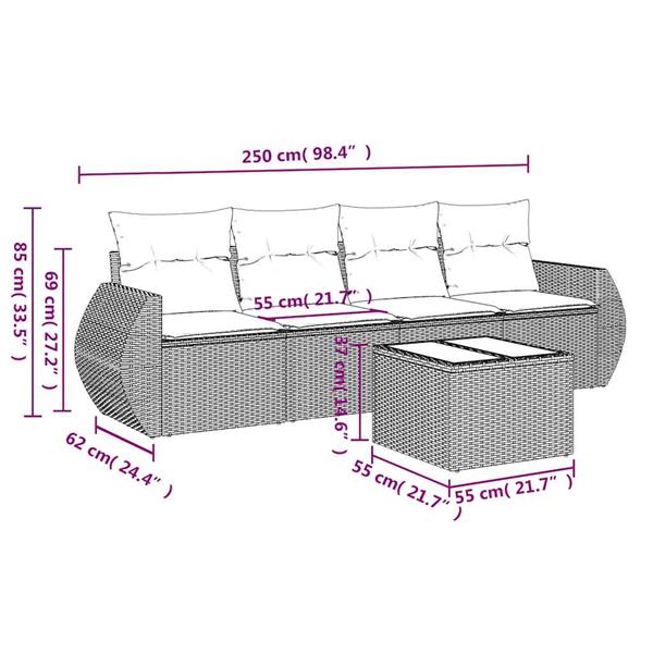 Grote foto vidaxl 5 delige loungeset met kussens poly rattan lichtgrijs tuin en terras tuinmeubelen