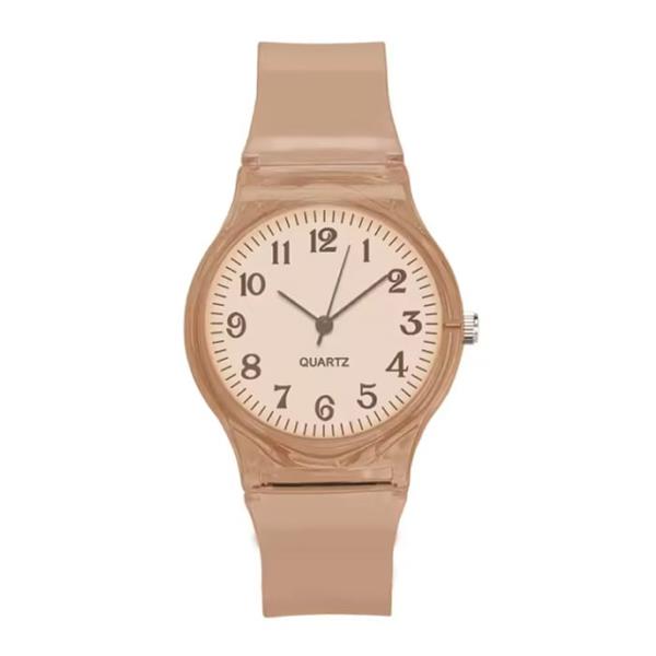 Grote foto jelly horloge voor dames kwarts uurwerk silicoon bandje bruin kleding dames horloges