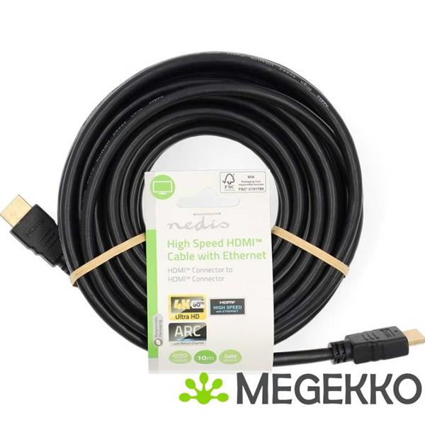Grote foto high speed hdmi kabel met ethernet hdmi hdmi 4k 60hz arc 18 gbps 10.00m zwart computers en software overige computers en software
