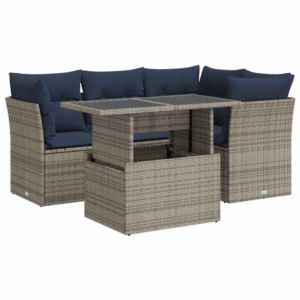 Grote foto vidaxl 5 delige loungeset met kussens poly rattan acacia grijs tuin en terras tuinmeubelen