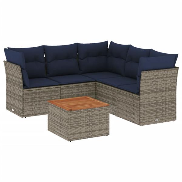 Grote foto vidaxl 6 delige loungeset met kussens poly rattan grijs tuin en terras tuinmeubelen