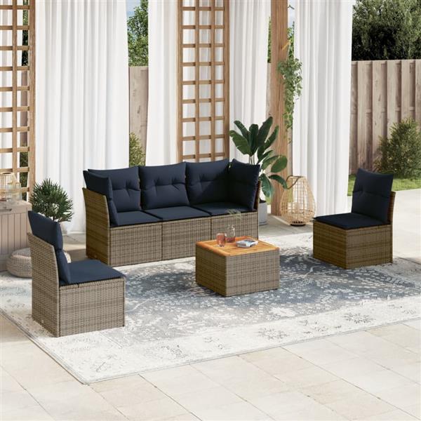Grote foto vidaxl 6 delige loungeset met kussens poly rattan grijs tuin en terras tuinmeubelen