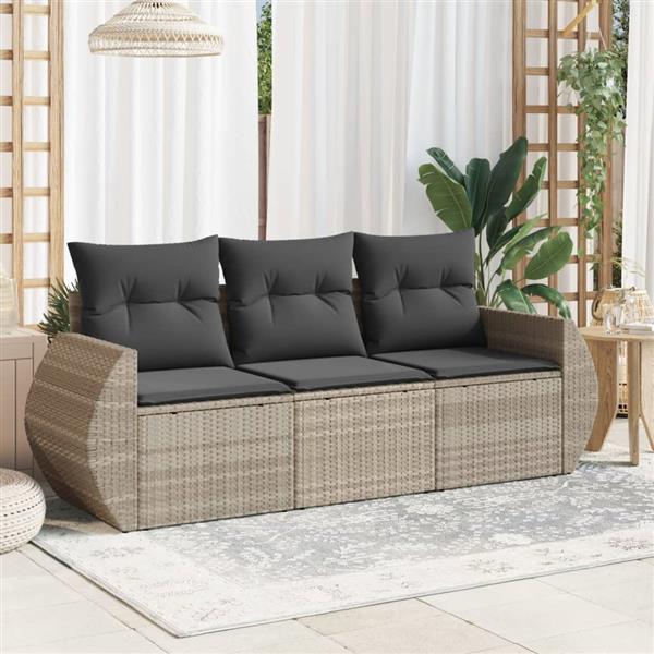 Grote foto vidaxl 3 delige loungeset met kussens poly rattan lichtgrijs tuin en terras tuinmeubelen