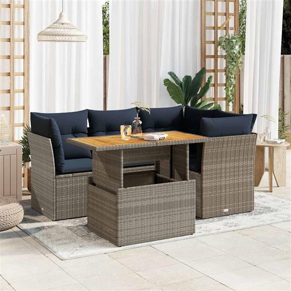 Grote foto vidaxl 5 delige loungeset met kussens poly rattan grijs tuin en terras tuinmeubelen